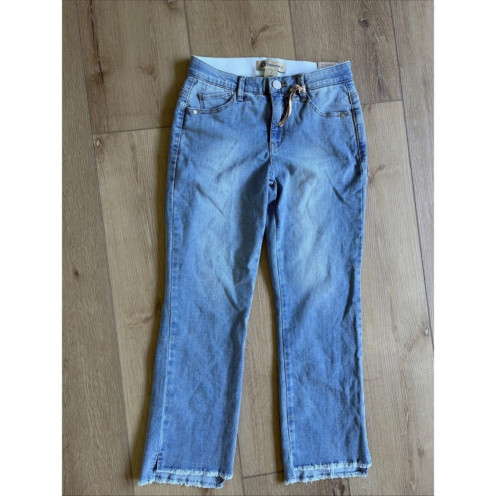 Democracy Jeans Womens 6 Blue Ab Technology Frayed Split Hem Cropped Straight Le